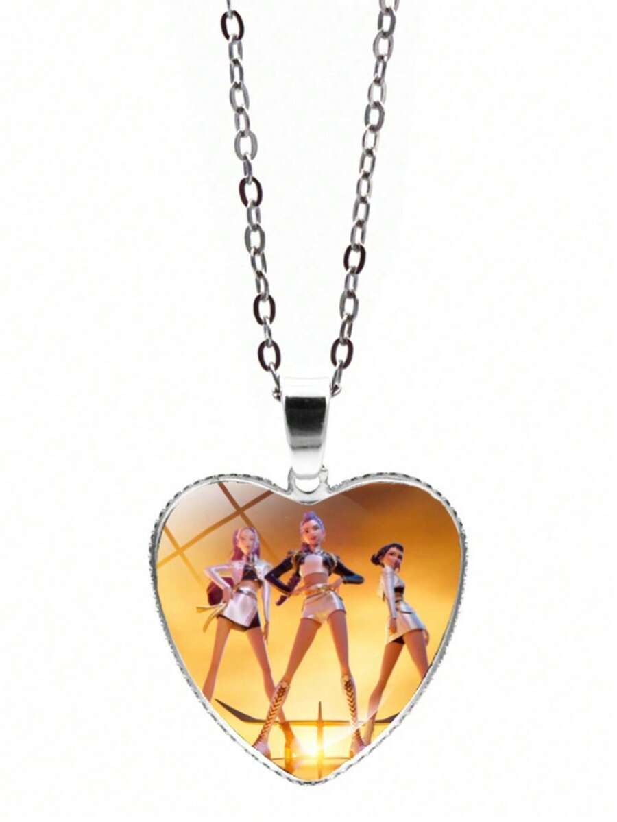 Colgante de collar con forma de corazón de grupo femenino SK-POP de , cadena de suéter con corazón de melocotón de dibujos animados de anime, regalo del Día de San Valentín - Multicolor - Ver 1
