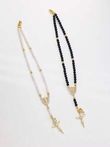 1件天主教宗教手链，既是念珠又是手链 | 仿珍珠珠手链，配十字架吊坠和心形磁铁 | 吊坠非常适合情侣周年纪念日、生日、情人节等场合作为礼物 - 聖裘德手鍊 - 查看 7