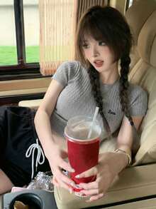 New Sexy Crop Top For Women, Round Neck, Backless Design, Knitted Fabric, Spring/Summer - Gray - View 2