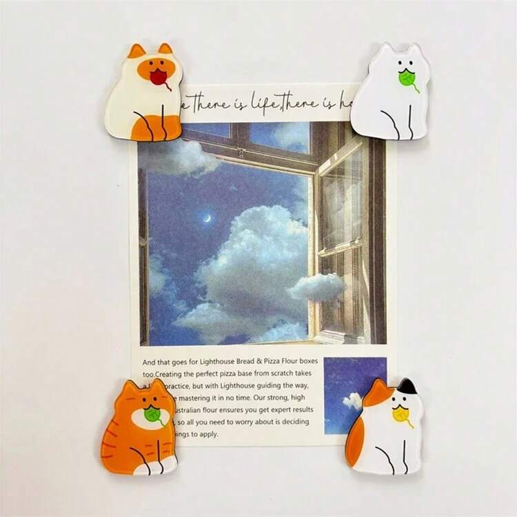 6pcs Acrylic Cartoon Cat Fridge Magnets, Creative DIY Home Decor Accessories, Funny Magnetic Decorations Suitable For Kitchen, Office, Whiteboard, Storage Cabinet And Dishwasher, Great Gift For Friends, Festivals And Parties - Multicolor - View 7