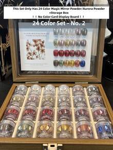 24pcs Premium Magic Mirror Nail Powder, 24 Super Bright Magic Mirror Makeup Powder, DIY Nail Art And Nail Accessories, Including Storage Box, Nail Decorations Opal Nail Powder (No Color Card Display Board) - Multicolor - View 3