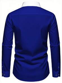 Áo sơ mi nam dài tay màu xanh hải quân, cổ áo và nẹp áo phối màu trắng, kiểu dáng công sở/thường ngày, mẫu mùa xuân 2026. - Màu xanh lam - Xem 3