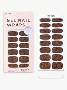 16片棕色免UV凝胶美甲贴，彩色闪粉自粘全贴甲片，沙龙品质，女士DIY美甲用品。 - 巧克力棕 - 查看 6