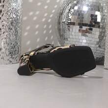 1双方头粗跟凉拖鞋，时尚百搭性感高跟凉鞋，女士夏季款 - 黑色 - 查看 6