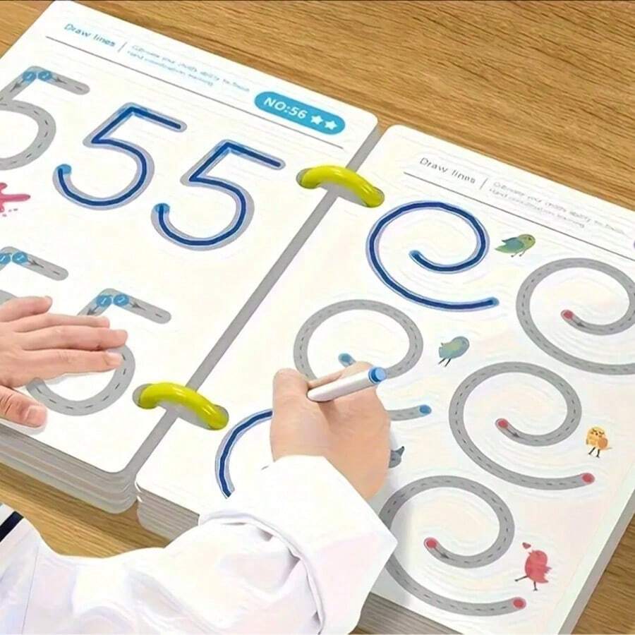 32-Page Full Brain Development Training Set, Reading And Writing Workbook - Pen Control And Drawing Education Book | Learning Writing Skills, Reusable Children's Writing Stickers, Back To School Gift, Birthday Gift, Christmas, Thanksgiving And 11 Other Holiday Gifts (Pen And Eraser Not Included) - Multicolor - View 1