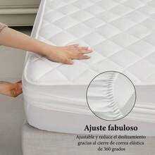 1 Pieza Cubre Colchón Impermeable de 3Capas(Sin Funda de Alohada)Protección Completa Transpirable,Antideslizante y Fácil de Lavar Ideal para Hogares y Alojamientos para Colchón Individual Matrimonial Queen King,Color Gris - Blanco - Ver 5