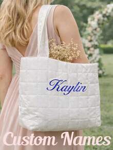 Personalized Embroidered Nylon Tote Bag, Customized Bridesmaid Gift, Embroidered Tote, Personalized Tote Bag, Embroidered Gift, Letter Tote Bag, Bridesmaid Gift, Bubble Tote Bag, Cosmetic Bag, Travel Cosmetic Bag, Zipper Pouch, Women's Gift, Wedding Party Gift, Quilted Tote Bag, Daily Tote Bag - Multicolor - View 2