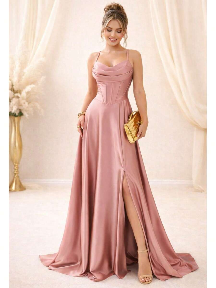 Bridesmaid Dress For Graduation Party Guests Royal Navy Terracotta Rose Serenity Marsala Emerald Green Mint Green Nude Or Lilac - 乾枯玫瑰色 - 查看 1