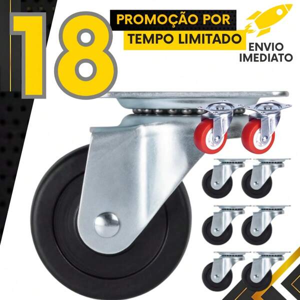 Jogo 18 Rodízios 1.1/4 E 1.1/2 Giratório 360 Graus Mesas Cadeiras Móveis Bancada Resistente Silencioso Premium