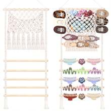 Bohemian Handmade Woven Headband Hanging Rack, Bow Clip Hair Accessory Storage Rack With Hooks, Suitable For Wall Decoration, Girls Room Decor - Apricot - View 23
