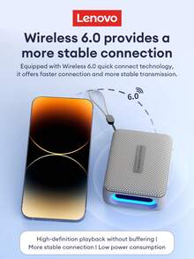 Lenovo 联想HD108迷你蓝牙音箱，360°环绕立体声，高品质音乐，超长续航，TWS真无线蓝牙配对，配备挂绳，便携式设计，适合户外和居家使用，兼容智能手机和电脑，是理想的礼物之选。 - 灰色 - 查看 5