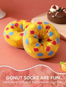 1双多色中筒袜礼品套装，男女通用情侣款，柔软甜甜圈设计新奇袜子，创意美食灵感独特设计，舒适百搭 - 彩色 - 查看 4