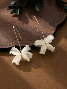 1 par de pendientes florales acrílicos elegantes y retro de moda - Marrón - Ver 4