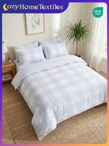 2/3 piezas Juego de Ropa de Cama con Estampado Numérico (1 Funda Nórdica + 1/2 Fundas de Almohada, Sin Relleno), Estampado a Cuadros Azul Claro, Juego de Ropa de Cama Transpirable y Cómodo, Suave y Antipelusas, Apto para Cama Doble/Matrimonial/Queen/King, Todo el Año, Múltiples Tamaños Disponibles, Lavable a Máquina, Decorativo para Dormitorio - Multicolor - Ver 8