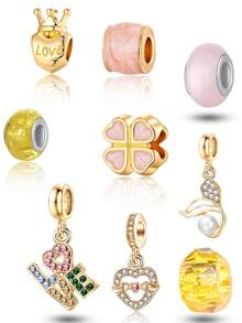 9件套金色和粉色时尚DIY手链，带吊坠，送给女朋友的特别礼物 - 彩色 - 查看 1