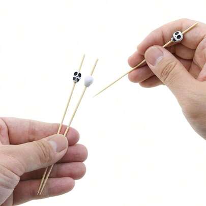 4.7" Bamboo Skeleton Cocktail/Toothpick/Fruit/Sandwich Appetizer Picks, Suitable For Wedding, Birthday Party Decor (Multi-Color Skulls)