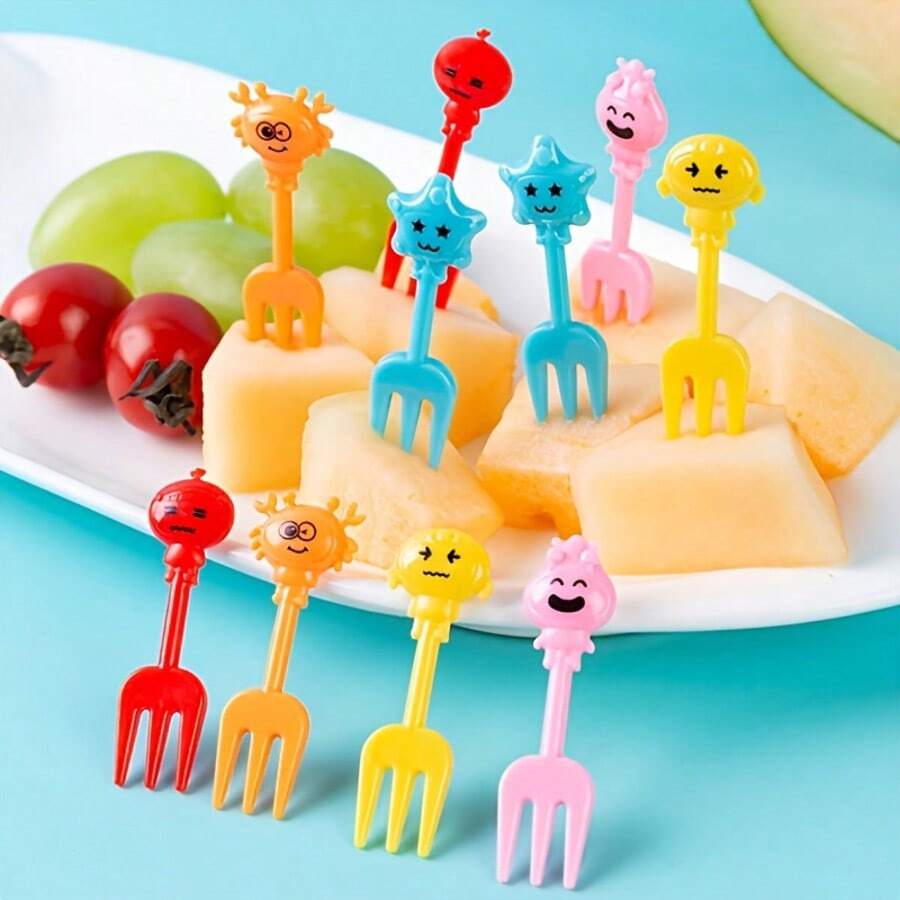 10pcs/Set Garpu Buah Manis Warna Acak, Tusuk Buah Dekorasi Meja yang Lucu, Cocok untuk Pesta, Halloween, Natal, Garpu Buah Mini (Warna Acak) - MultiWarna - View 1