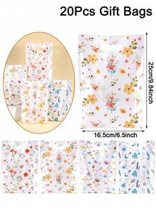 10/20/50个装野花图案混合款礼品袋，花卉图案塑料礼品包装袋，适用于婚礼、新娘送礼会、婴儿送礼会、周年纪念、生日派对用品、春夏假日手提袋、厨房用品、小型企业用品、零售购物袋 - 彩色 - 查看 14