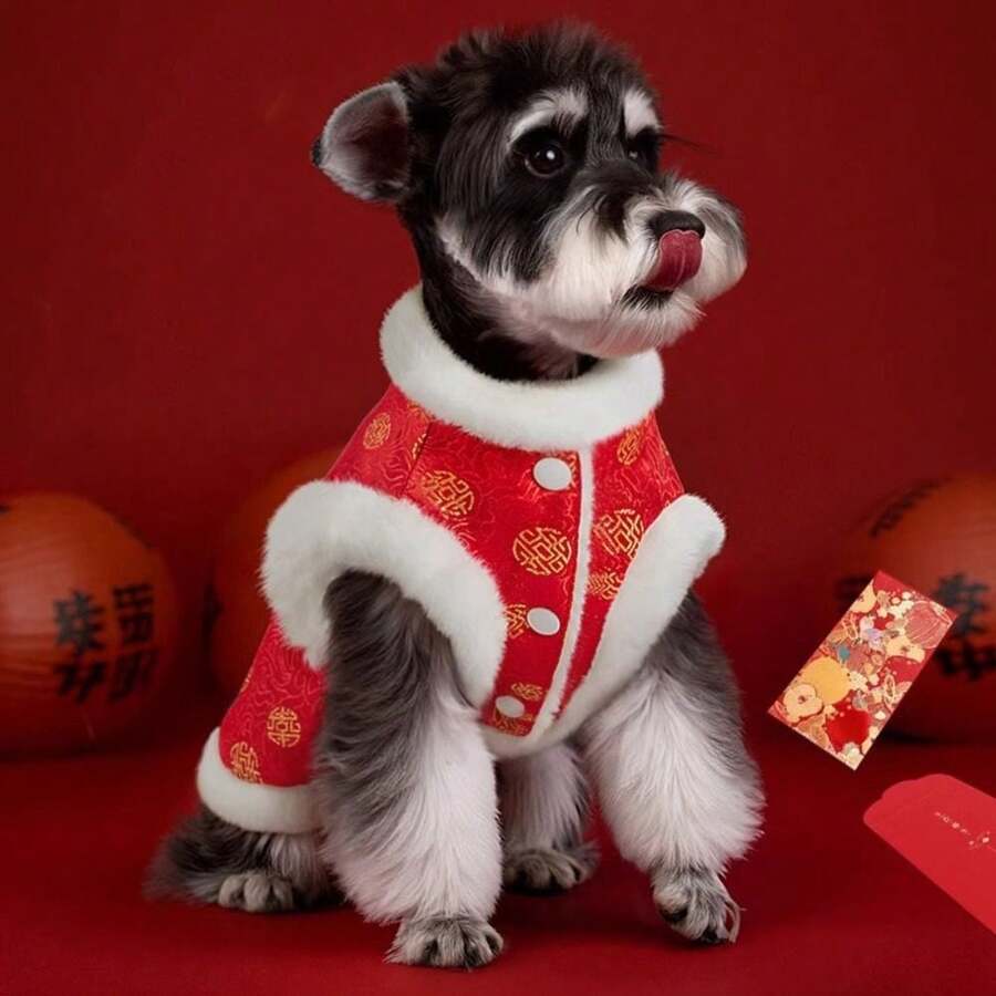 Áo khoác cotton kiểu Trung Quốc cho mèo, áo vest dày ấm áp cho chó, mềm mại thoải mái, quần áo mùa đông cho thú cưng, mùa thu và mùa đông. - Nhiều màu - Xem 1