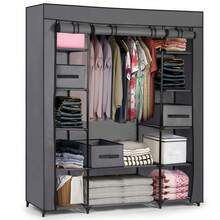 Reinforced Fabric Wardrobe, Large Capacity, Compartmentalized Storage Wardrobe, With Hanging Rods And Storage Compartments, Easy-To-Assemble Home Wardrobe, Reinforced Steel Frame, Portable Storage Wardrobe Suitable For Rental Apartments And Student Dormitories. - Grey - View 7