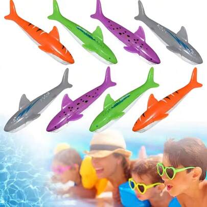 4/8pcs Summer Outdoor Swimming Pool Diving Toys Set, Including Underwater Diving Grass Toys, Sinking Diving Rings And Shark Toys, Professional Breath-Holding Diving Training Tools, Suitable For Children Swimming Pool Water Play And Family Outdoor Interactive Games
