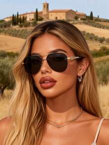 1副几何金属全框眼镜，永不过时，简约精致复古时尚，适合女性佩戴 - 街头风、日常生活、驾驶、划船、户外休闲活动装饰 - 彩色 - 查看 6