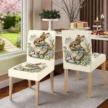 1/2/4/6/30 Stücke Ostern Hase & Blumenmuster Esszimmerstuhl Bezüge, Landhausstil Design, geeignet für Esstisch & Raumdekoration, festliche Atmosphäre, abnehmbar & waschbar Stuhlbezüge - Verschiedenfarbig - Übersicht 15