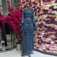 Autumn New Women's French Style Ruched Waist Green Irregular Long Dress - Blue - View 12