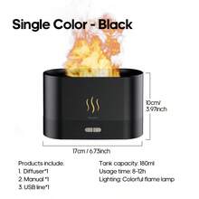 kinscoter 1个USB供电的180毫升彩色火焰香薰机，超声波冷雾加湿器，精油香薰机，适用于家庭、酒店、办公室，适合作为礼物 - 彩色 - 查看 16