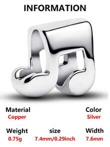 1 pezzo Braccialetto/Collana minimalista con perline d'argento, include note musicali, puzzle, farfalla, serpente, cavallo, gioielli fai-da-te in rame creativo, piccolo regalo versatile - Argento - Visualizzare 12