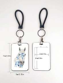 1pc ABS Black Rope Flower & Horse Head Pattern Fashion Personalized Cartoon Pull-Type Card Clip Keychain Bag Pendant, Student Wristband Card Clip, Women Student Card Clip, ID Bus Protection Case, Student Campus Card Protection Case - Rectangle - View 3