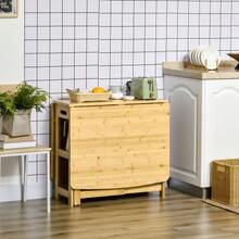 Folding Dining Table, Kitchen Table With Storage, Adjustable Legs, Bamboo, Natural Wood, 149.5 X 80 X 73.5 Cm - Mustard Yellow - View 7