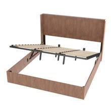 Large Grooved Undulating Lift Storage Bed Frame, Wooden Platform Bed Frame With Lift Storage, No Spring Box Required/No Noise, Rustic Brown Slatted Natural Wood(
King) - Brown - View 7