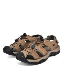 Men's Soft Bottom Outdoor Sandals, Summer Closed Toe Beach Shoes, Breathable Water Shoes - Khaki - View 3