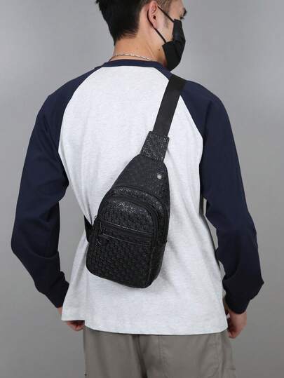 1pc New Black Solid Color Men's Waist Bag Chest Bag Crossbody Bag Shoulder Bag, Large Capacity With Zipper Work Bag Phone Bag Coin Purse, Suitable For Business Commute Work Travel, Gift For Boyfriend Father