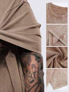 Casual Oversized Black Denim T-Shirt With YHWH Text Graphic Stylish Relaxed Fit Crew Neck Short Sleeve Fashion Top For Every Generation - màu nâu cà phê - Xem 3