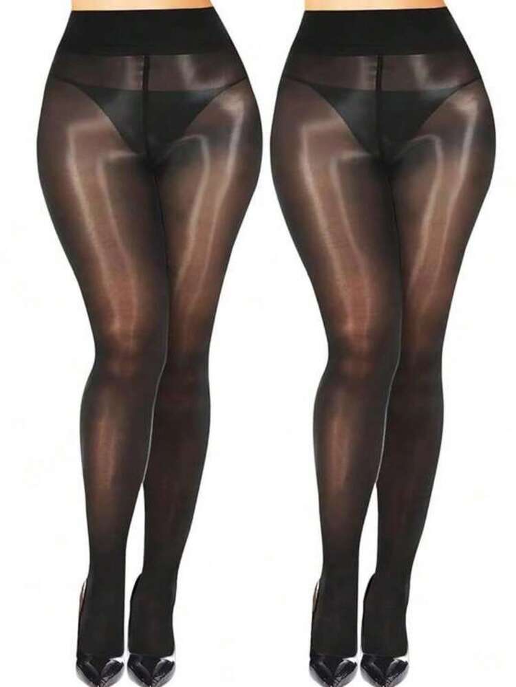 2 Pairs Women's Fashionable Sexy Shiny Stockings, Suitable For Daily Wear - Black - View 7