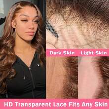 34 Inch Brown 13x6 13x4 5x5 Mixed Hair Density 200% Wavy Lace Front Wig, Brazilian Human Hair Blend Lace Front High Density Wig #4, Suitable For Party, Travel, Birthday, Cosplay, Graduation, Wedding - Brown - View 10