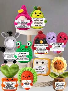 1pc Handmade Crocheted Desktop Decor Figurine, Cute Animal & Plant Design, Handmade Plush Doll, Perfect Birthday Gift For Best Friend, Girlfriend, Sister, Mom, Grandma, Coworker, Family, Keychain, Positive Emotion Support, Party, Valentine's Day, Mother's Day, Thanksgiving, Plush Doll, Room Decor, Small Gift, Souvenir - Multicolor - View 1