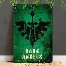 2D Flat, 1pc Dark Angels Gothic Poster - Heavy-Duty Aluminum Metal Sign With Bold Dark Angels Logo-Like Winged Sword & DA Lettering - Green & Black Gothic Decor For 40k Fans, Home, Office, Or Game Room - 2D Flat Wall Hanging - Multi-Purpose Holiday Decor (Halloween/Christmas/Easter/Valentine's/Thanksgiving) - Classic Gothic Style With Iconic Dark Angels Emblem, 2D Flat - 1PC - Xem 1