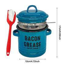Recipiente para grasa de tocino esmaltado con colador de malla fina y espátula de silicona para aceite de cocina, manteca, aceite de coco, herramienta de cocina para camping - Multicolor - Ver 9