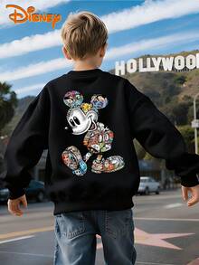 Disney Mickey Mouse Comic Streetwear Sweatshirt, Retro Vibe, Lightweight & Warm, Perfect For Theme Parks & Outings, Unisex - Black - View 3