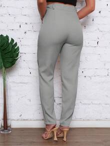 EMILI MODA/Roupas Femininas/ Calça/ alfataria/ com bolso/com botão e zíper/ plissado. - Cinza - Visão 2