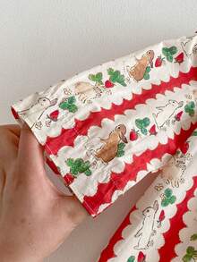 1pc Girls Spring/Summer Long Sleeve Embroidered Collar Casual Cute Rabbit & Strawberry Cartoon Print Dress, Suitable For Young Girl & Baby Girls - Red - View 7