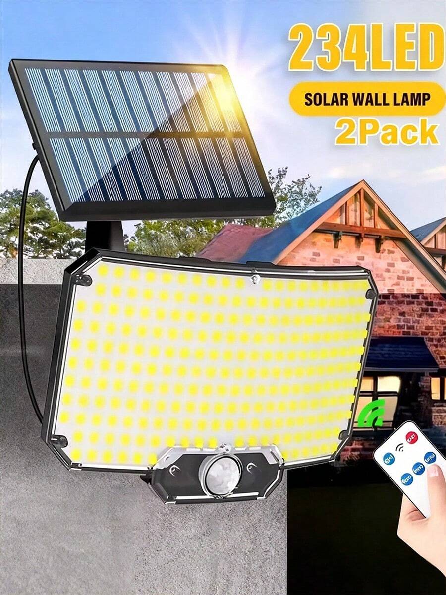 Solar Security Light Motion Sensor Three Lighting Modes Split Design Panel 16ft Cable Remote Installation Constant Dim Light Motion Activated Bright Light Off Until Motion Mode Auto Dusk On Dawn Off IP65 Waterproof ABS Body Lithium Battery Solar Powered Outdoor Wall Light Garden Light Garage Light Yard Light Patio Light Backyard Light Driveway Light Pathway Light Porch Light Staircase Light Shed Light Corridor Light - Đèn tường năng lượng mặt trời 234LED - Xem 1