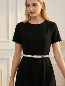 Women's Rhinestone Pearl Waist Chain Flower Buckle Belt Elegant Dress Decoration For Wedding And Party - B - View 6