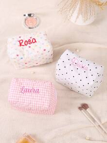1pc Custom Name Embroider Cosmetic Bag Embroidered Name Toiletry Bag Light Convenient Large Capacity Toiletry Pouch Versatile Embroidery Customization Personalized Makeup Bag Custom Sanitary Napkin Storage Bag Travel Makeup Bag Embroidered Makeup Organizer Pouch Monogrammed Toiletry Bag Bridal Bridemaids Gift - Multicolor - View 4