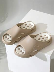 Sandalias casuales de hombre con suela gruesa, antideslizantes, resistentes al agua y transpirables para el verano - Caqui - Ver 4