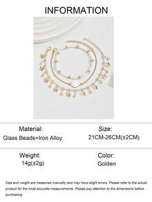 3件套优雅闪亮玻璃水钻蝴蝶流苏脚链，搭配白色米珠，手工串珠饰品，配合金吊坠，适合女性日常佩戴、海滩、派对、音乐节等场合。 - 金色的 - 查看 5