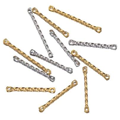 20pcs Stainless Steel Double Hole Spiral Textured Bar, Suitable For DIY Jewelry Making, Earring Connectors, Craft Supplies